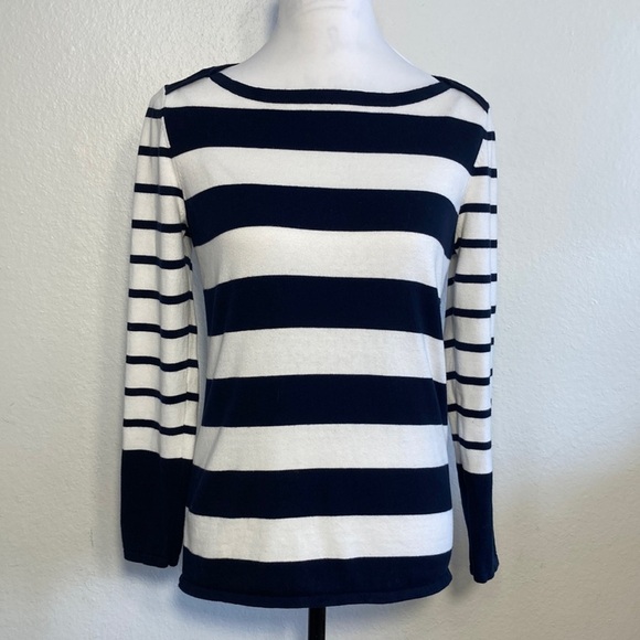 Tommy Hilfiger Bateau Neck Cotton Blue White Sweater Size Medium - Picture 1 of 5